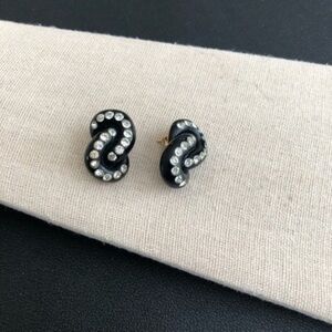Vintage Black Rhinestone Pierced Earrings